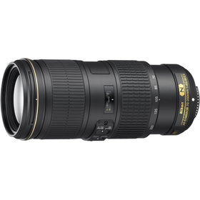 Nikon 70-200mm f/4G ED VR lens front view highlights compact, travel-ready design.