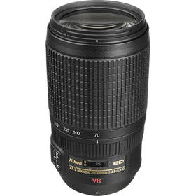 Nikon 70-300mm VR lens front view shows versatile telephoto range for travel photography