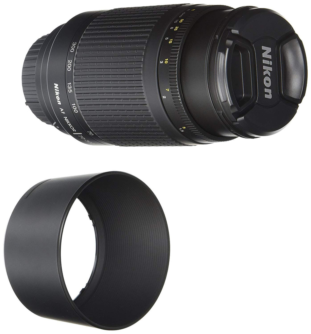 Nikon 70-300mm lens front view showing telephoto reach for distant subjects.