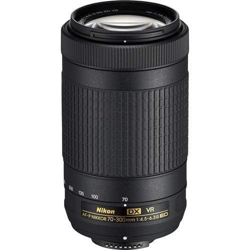Nikon AF-P DX 70-300mm lens telephoto zoom with VR for sharp distant subjects.
