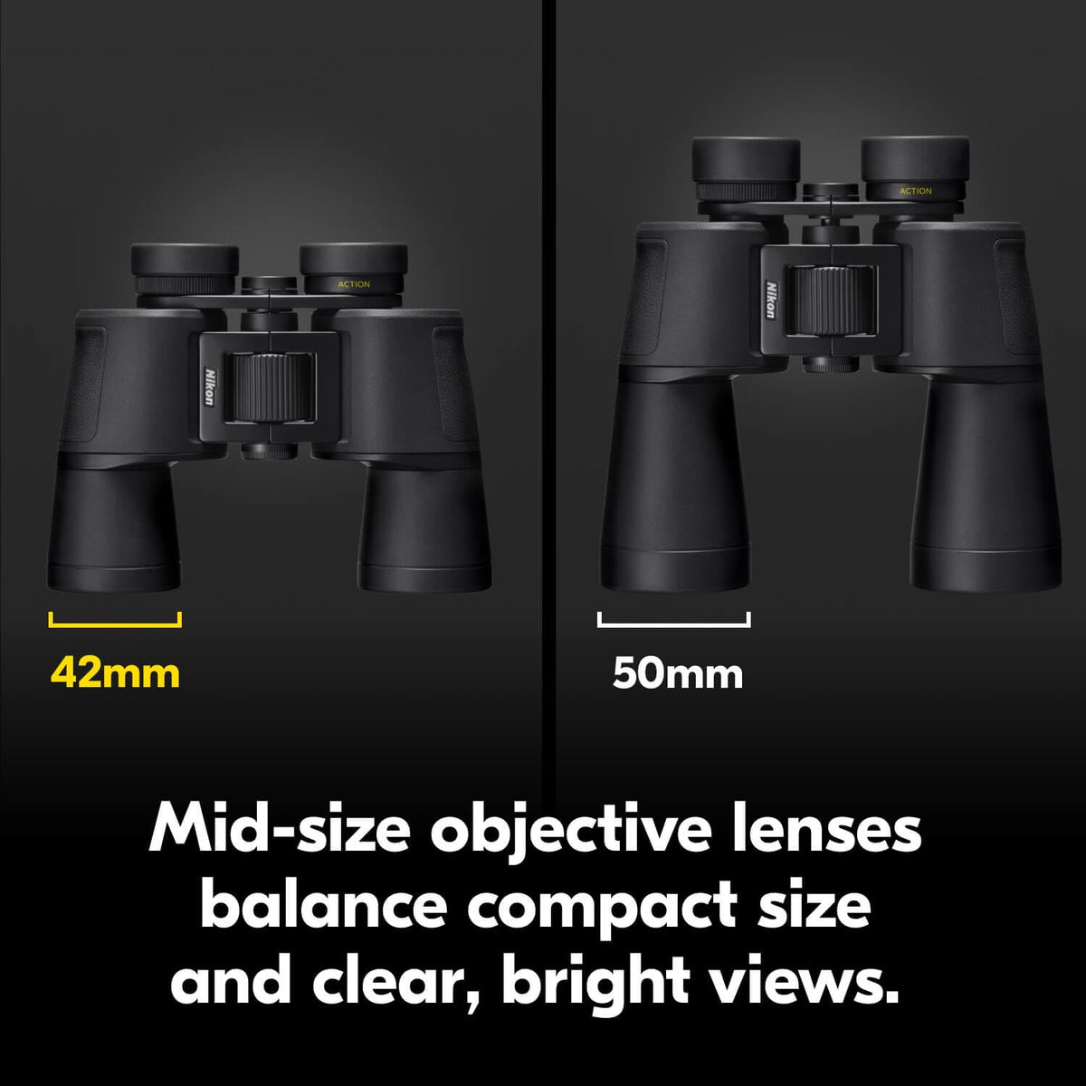 Nikon Action 10x42 binoculars turn-and-slide eyecups aid eyeglass wearers.