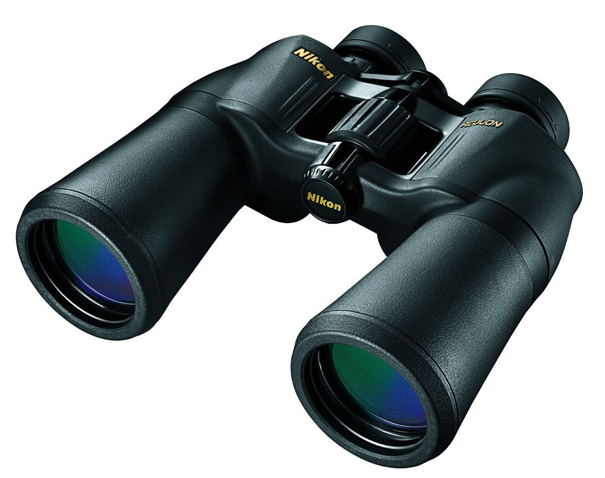Nikon ACULON A211 12x50 binocular front view, lightweight and versatile for outdoor viewing