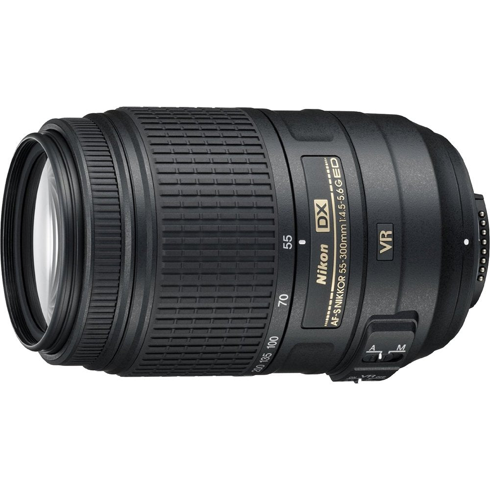 Nikon AF-S 55-300mm VR lens for sharp distant subjects and versatile travel use.