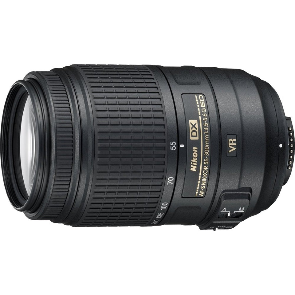 Nikon AF-S 55-300mm VR lens for sharp distant subjects and versatile travel use.
