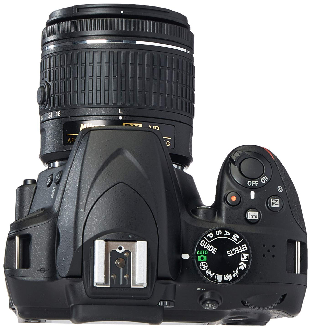Nikon D3400 with 18-55mm VR close-up highlighting image stabilization.