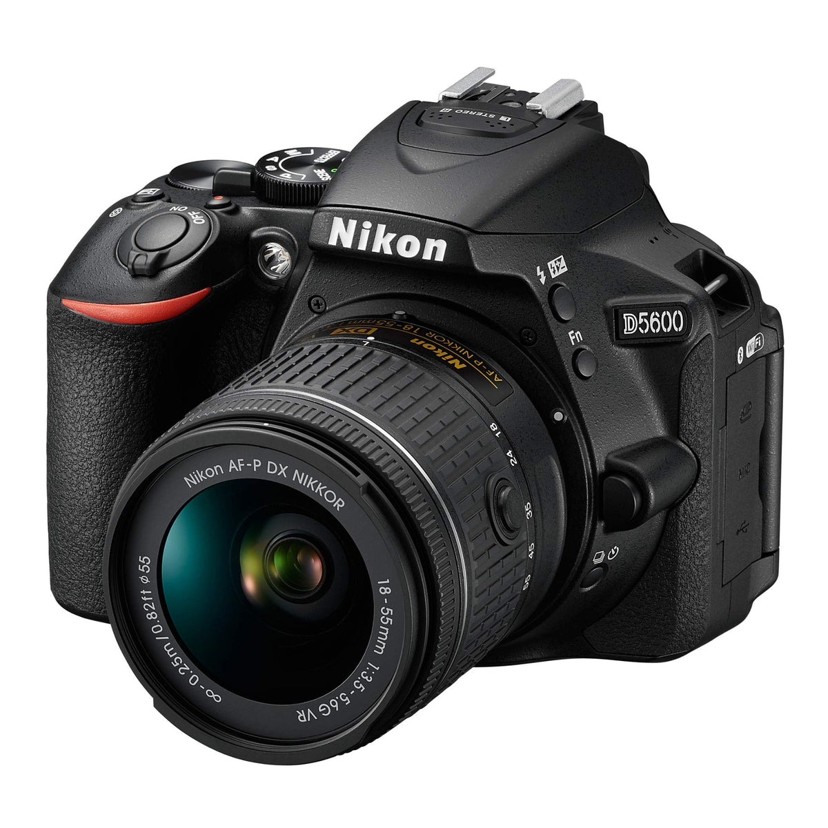 Nikon D5600 front view with kit lens ready for everyday shooting