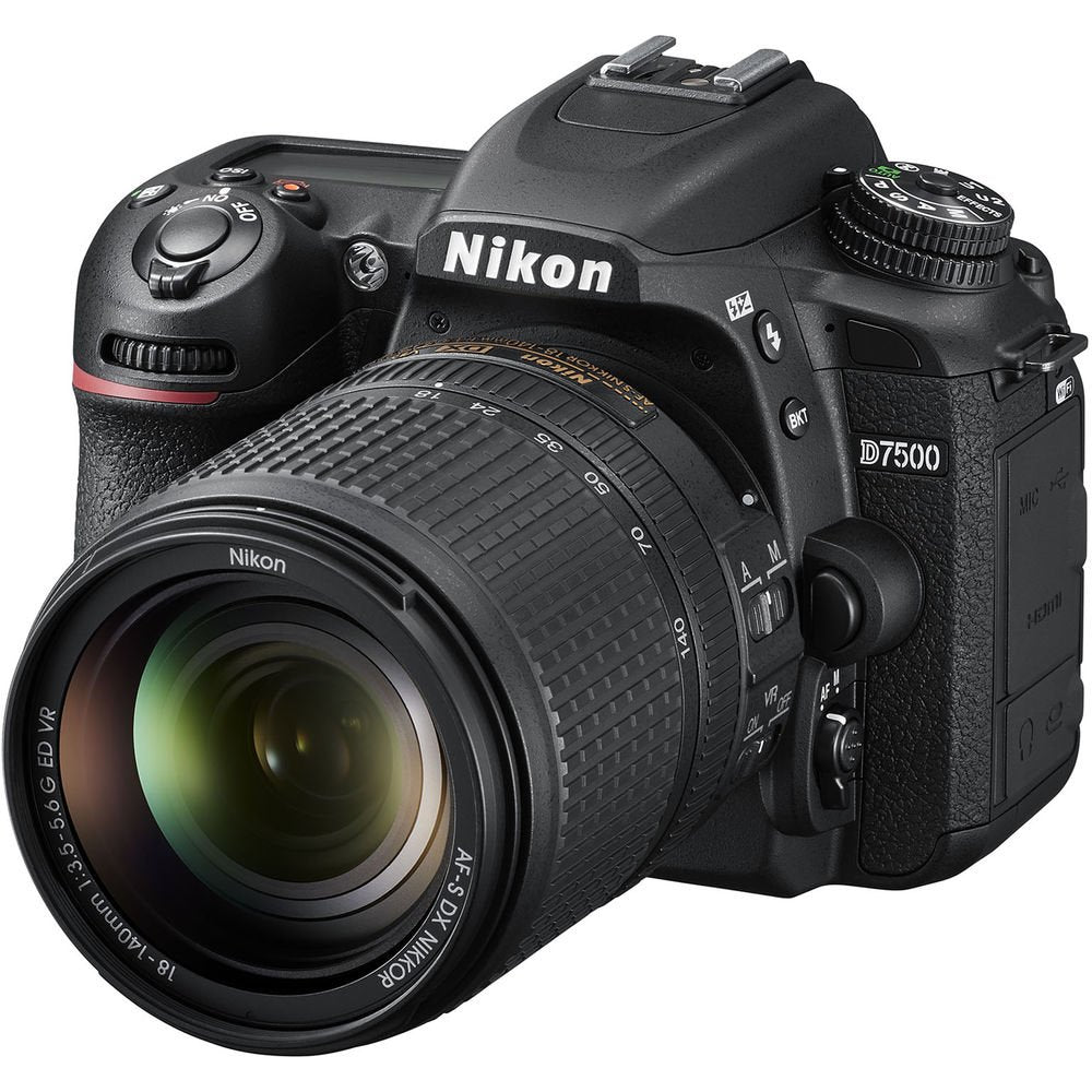 Nikon D7500 camera body front-angle view for travel photography.