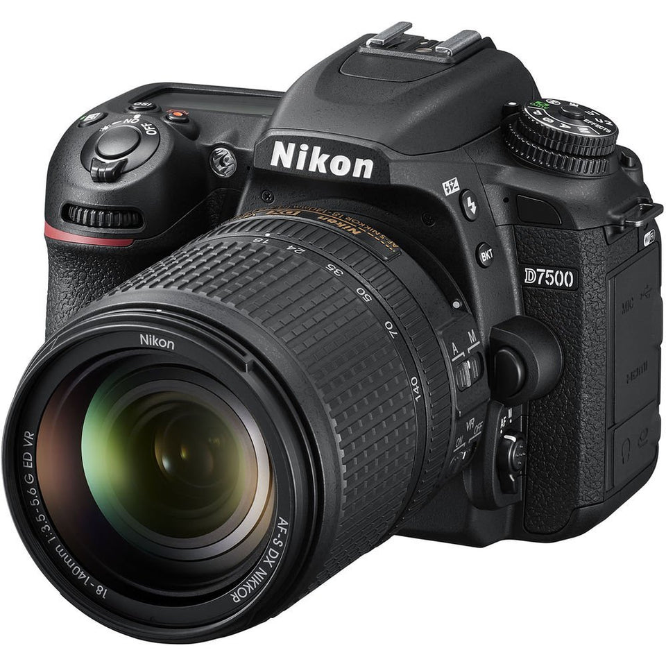Nikon D7500 camera body front-angle view for travel photography.