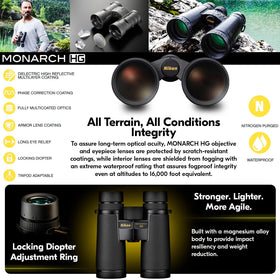 Nikon Monarch HG 10x42 eye relief supports glasses wearers for full view