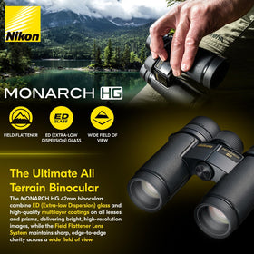 Nikon Monarch HG 8x42 ergonomic eyecups and long eye relief.