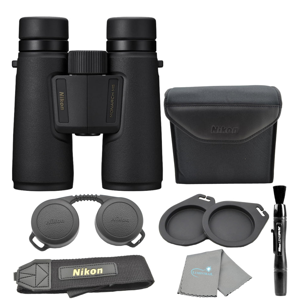 Nikon Monarch M5 12x42 binoculars front view with crisp optics for outdoors