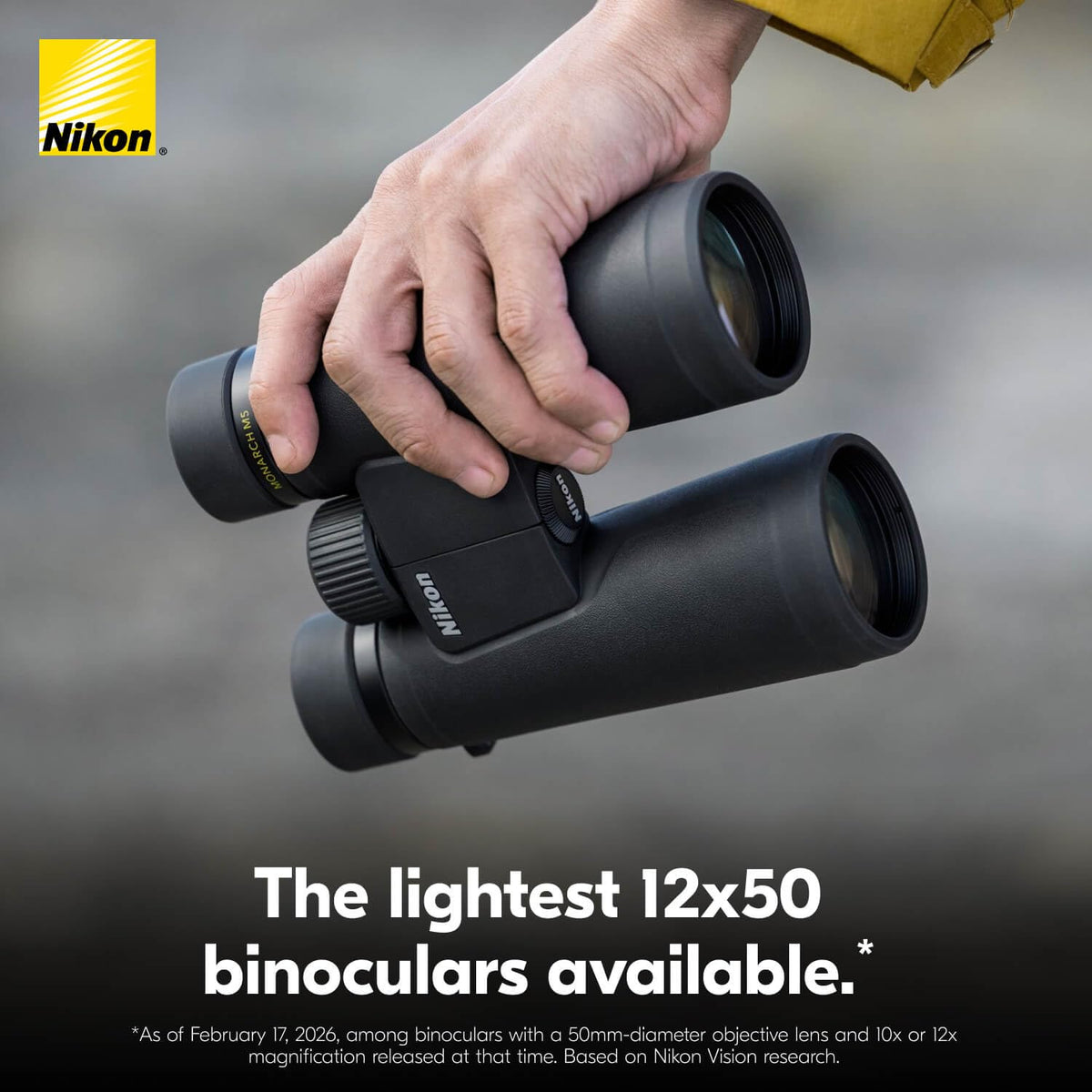 Nikon Monarch M5 12x50 ergonomic grip enables steady one-handed use on boats.