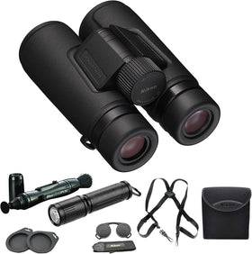 Nikon Monarch M5 binocular 10x42 with lens pen enhances field viewing in clear, vivid detail.