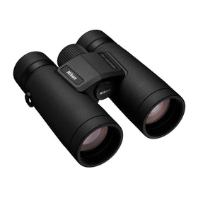 Nikon MONARCH M7 8x42 binoculars, front view, rugged rubber armor for outdoor use.