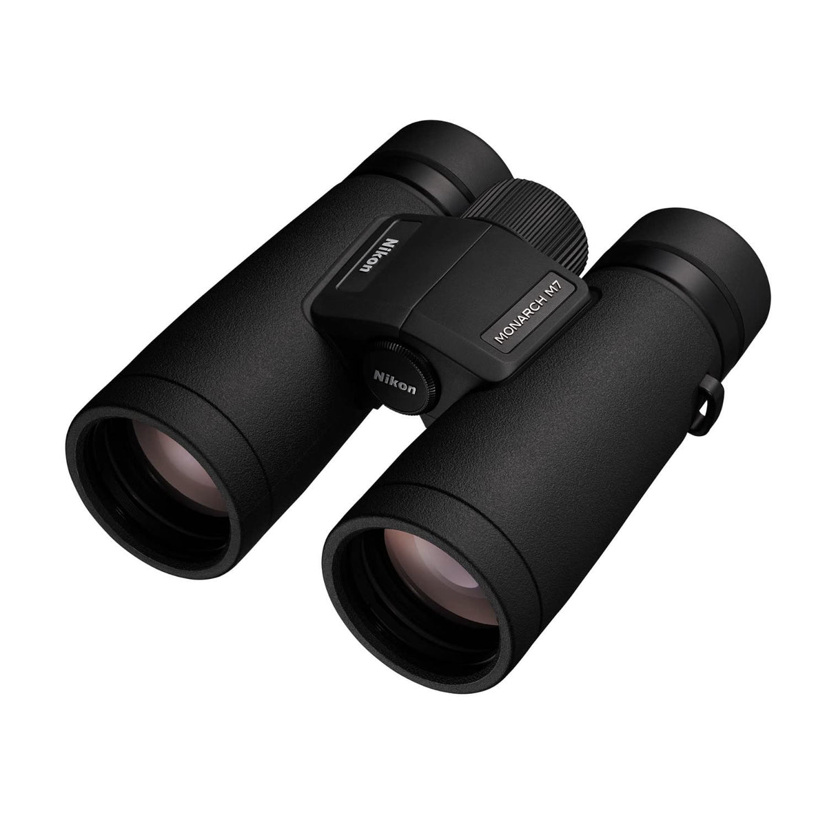 Nikon Monarch M7 8x42 binocular side view highlights ergonomic grip and eye relief.