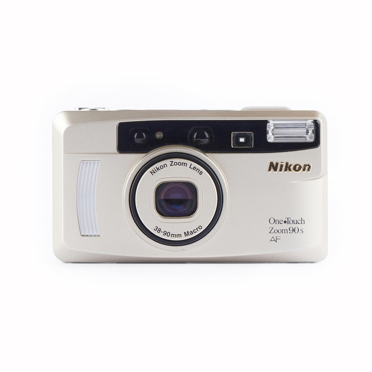 Nikon One Touch Zoom 90 AF 35mm camera front view for easy travel shooting.