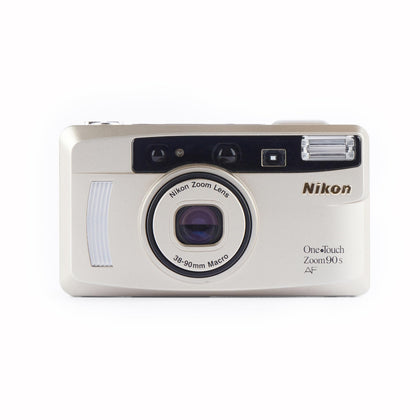 Nikon One Touch Zoom 90 AF 35mm camera front view for easy travel shooting.
