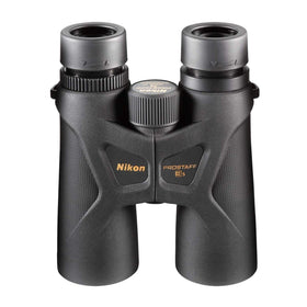 Nikon PROSTAFF 3S 10x42 binoculars featuring adjustable eyecups for comfortable viewing.