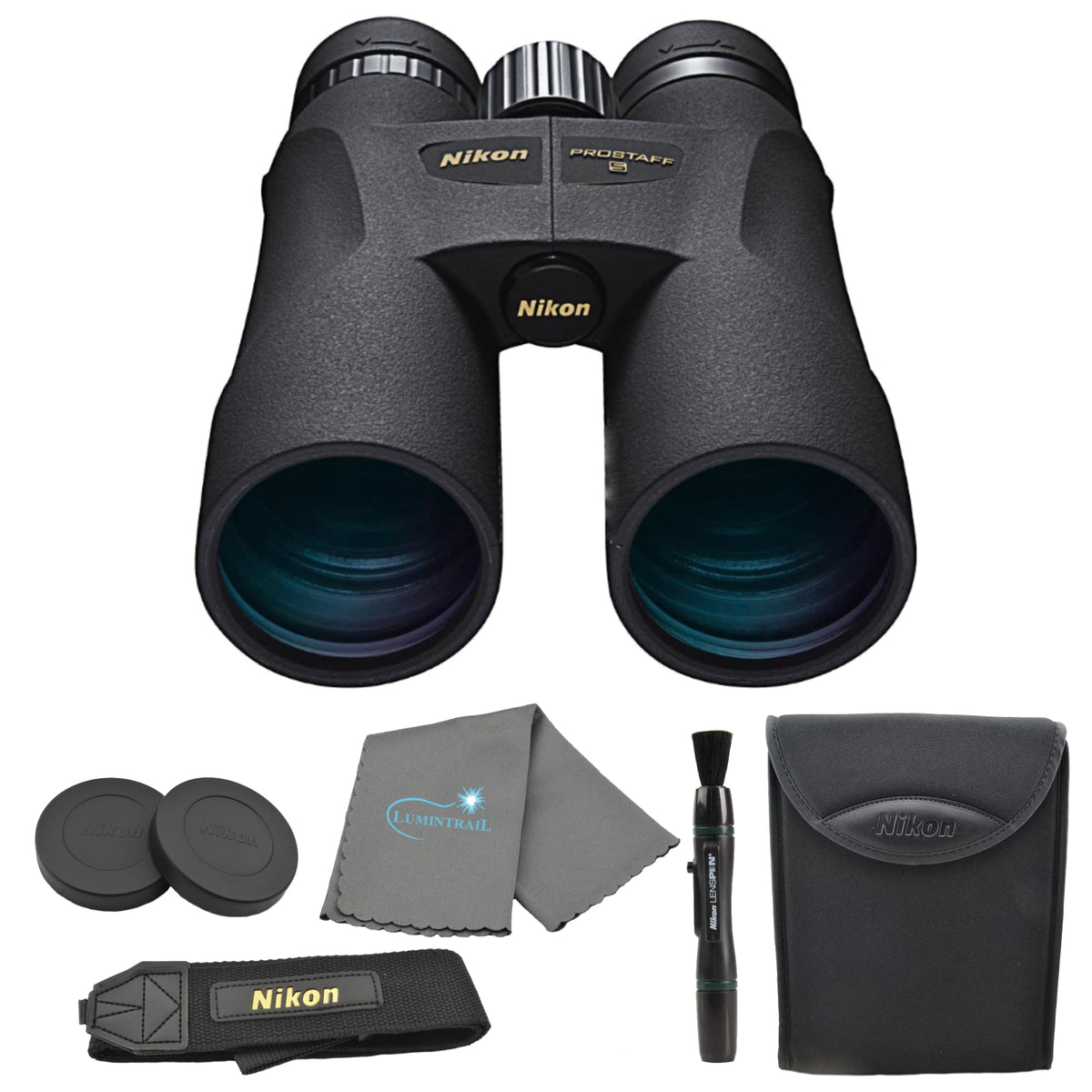 Nikon ProStaff 5 12x50 binoculars front view highlighting rugged waterproof body for outdoor use