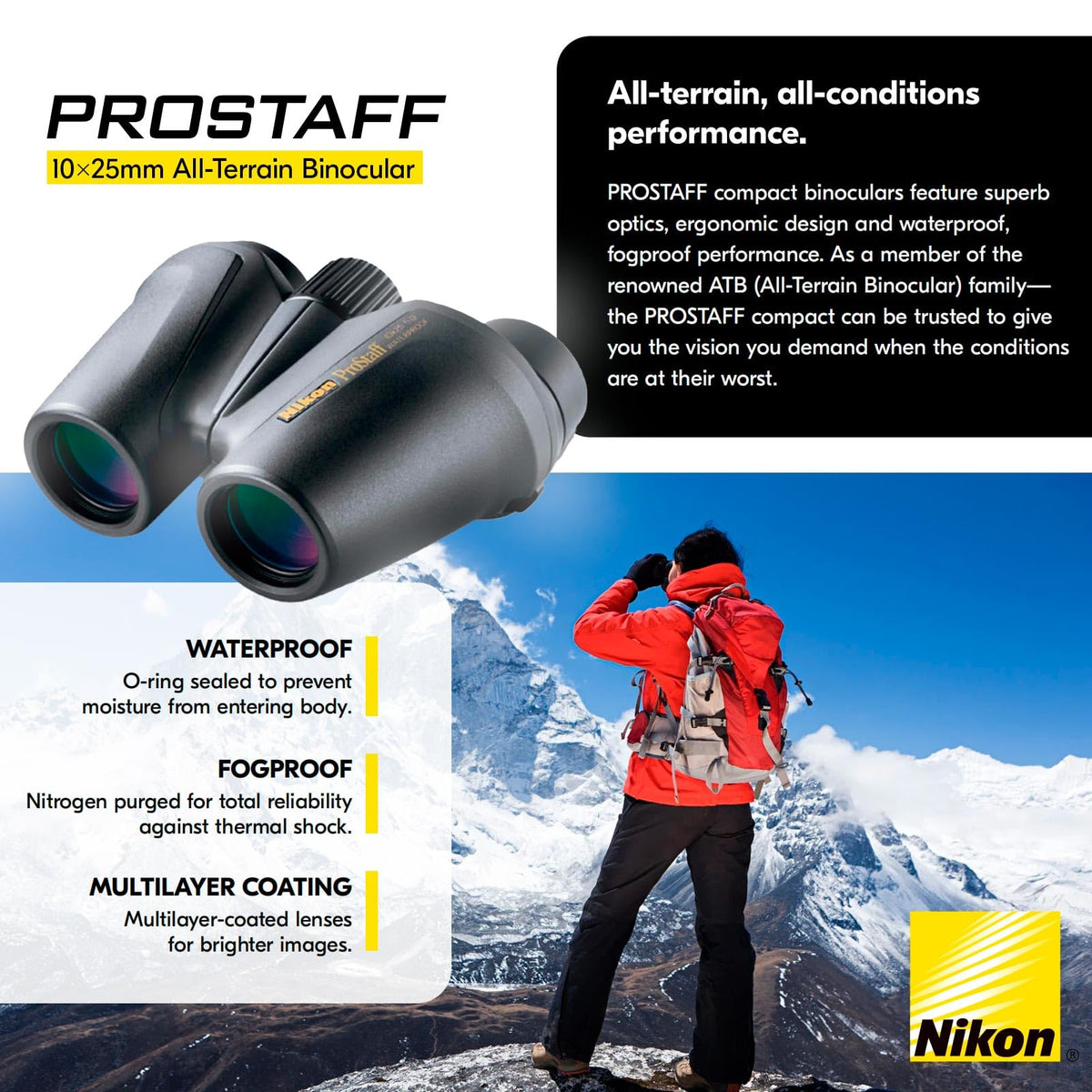 Nikon PROSTAFF ATB 10x25 central focus knob enables quick adjustments