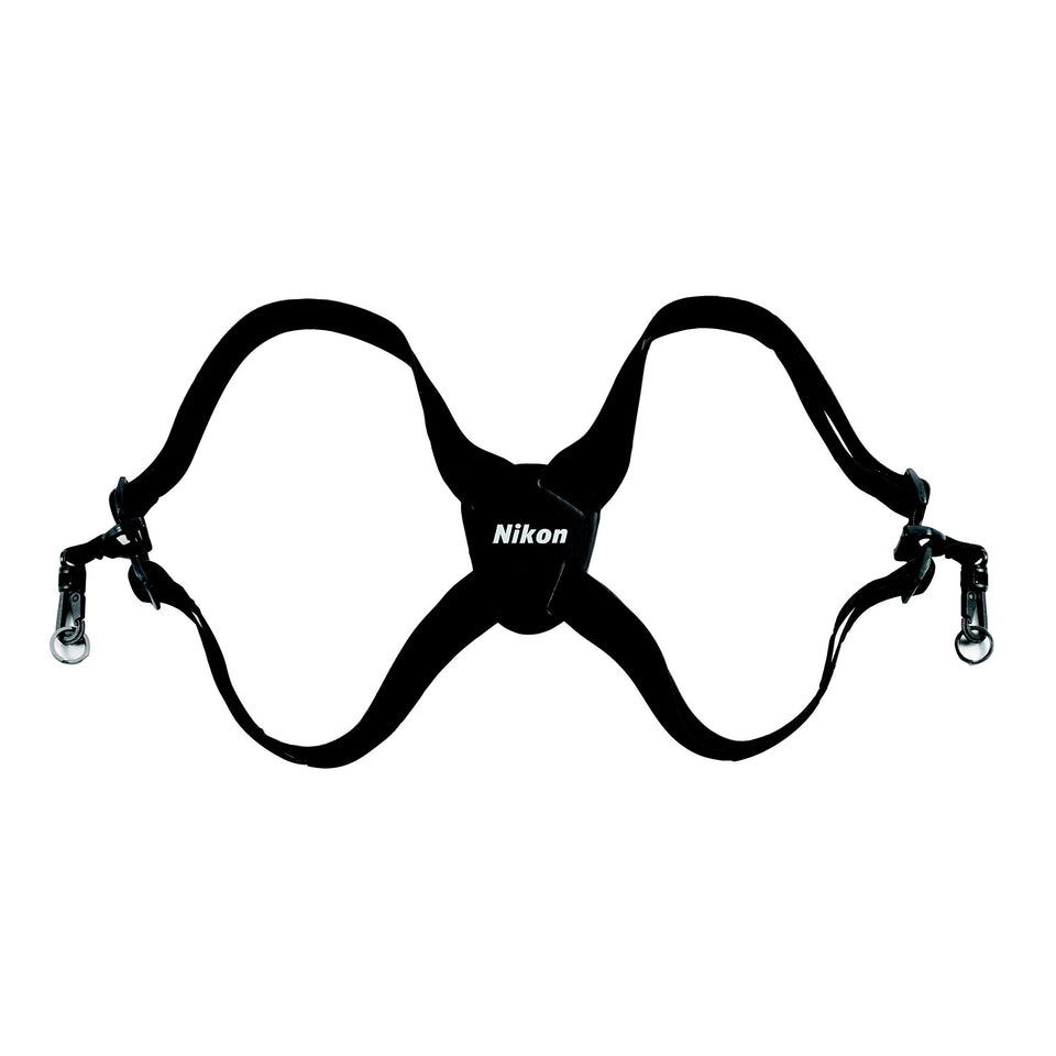 Nikon ProStaff bino harness in black distributes binocular weight for comfortable field use.