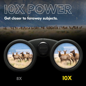Nikon PROSTAFF P3 eyecups extended for comfortable viewing with glasses.