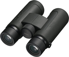 Nikon PROSTAFF P3 10x42 binocular front view highlights large objective lenses.