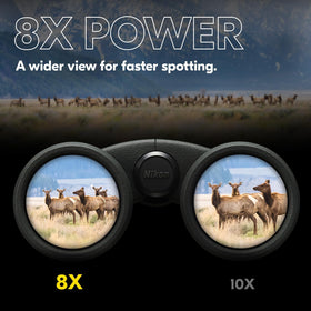 Nikon PROSTAFF P3 8x42 binoculars side grip highlighting durable rubber armor