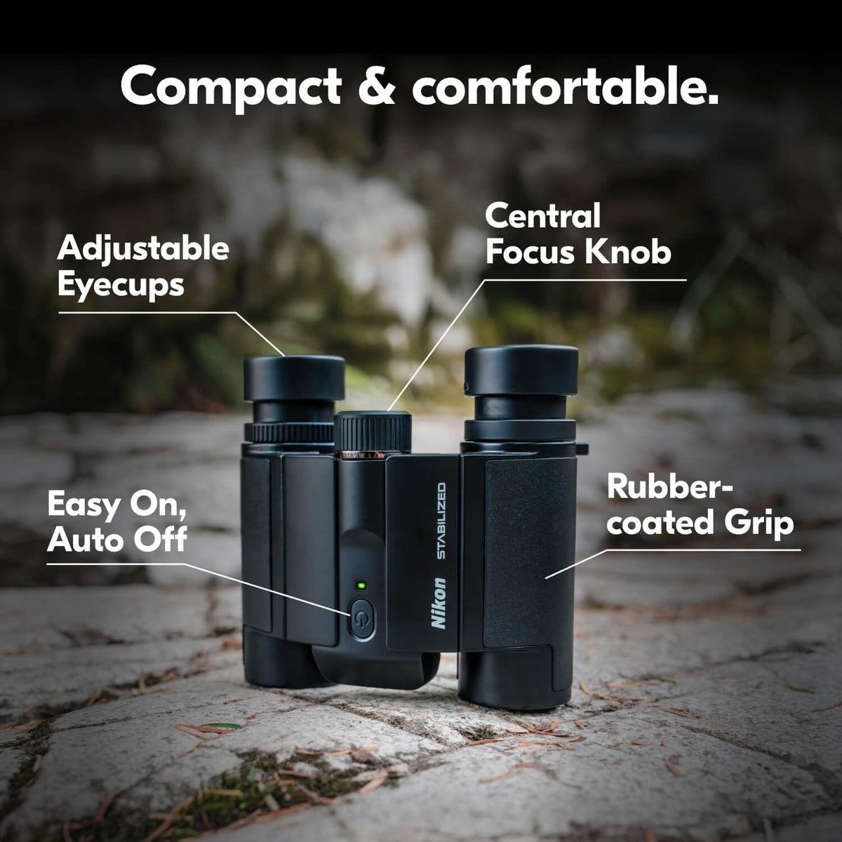 Nikon Stabilized 12x25 binoculars outdoors in field use showing bright view