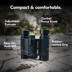 Nikon Stabilized 12x25 binoculars outdoors in field use showing bright view
