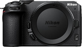 Nikon Z 30 front view, compact design ideal for handheld vlogging.