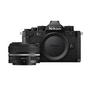 Nikon Z f front-angle view shows vintage-inspired design and ergonomic grip.