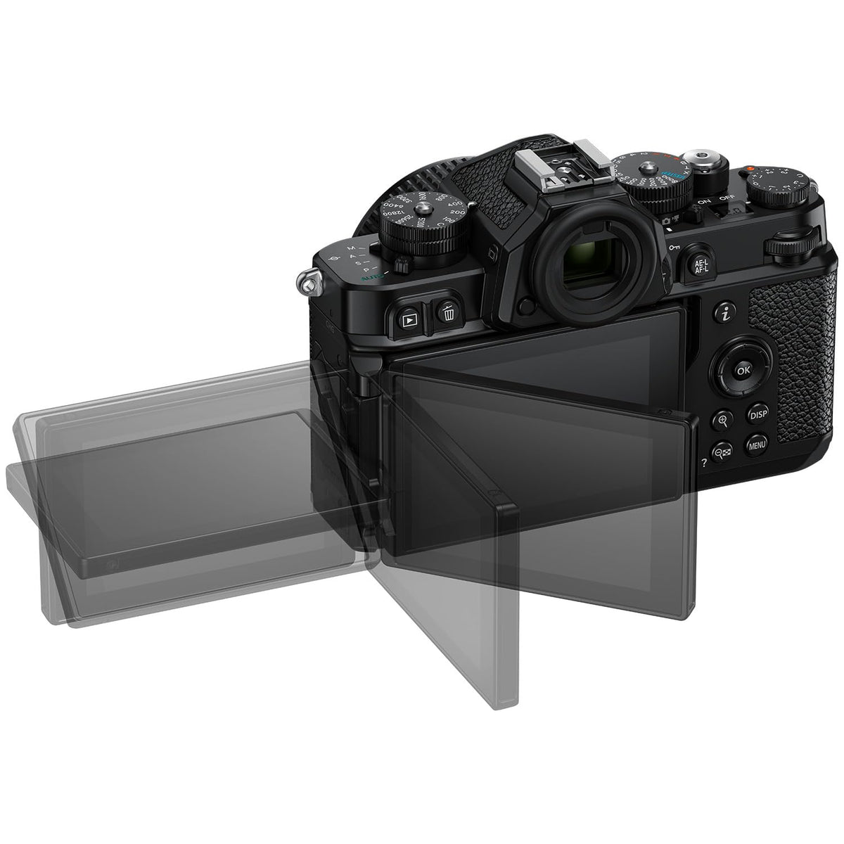 Nikon Z f rear view highlights tactile controls and retro aesthetics.