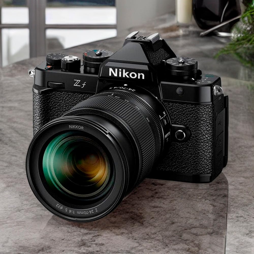 Nikon Z f with 24-70mm f/4 S lens, versatile angles from wide to portraits.