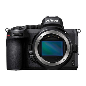 Nikon Z 5 front view highlights compact full-frame design for versatile shooting.