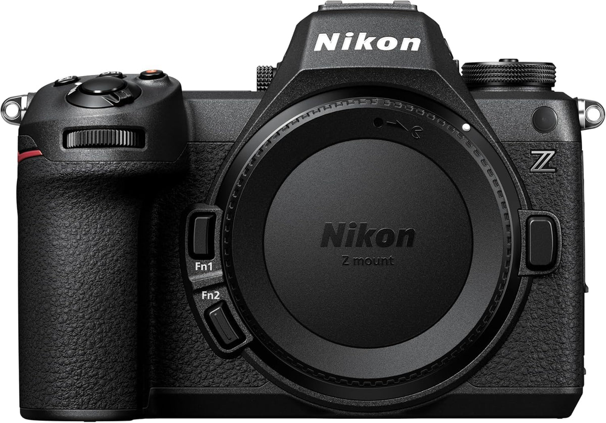 Nikon Z6 III front view highlights a compact, versatile body for handheld shooting.