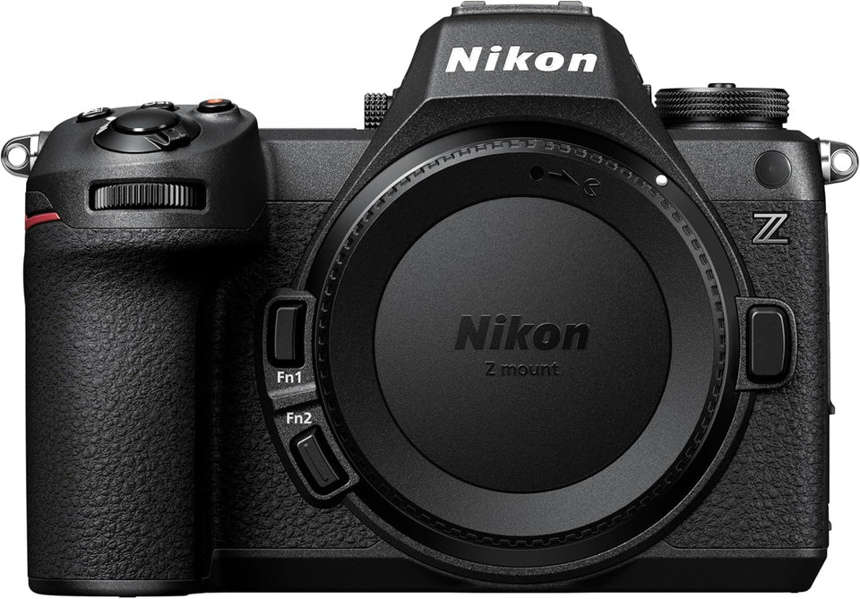 Nikon Z6 III front view highlights a compact, versatile body for handheld shooting.
