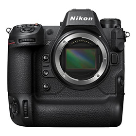 Nikon Z 9 front view showcasing flagship design for fast-paced shooting.