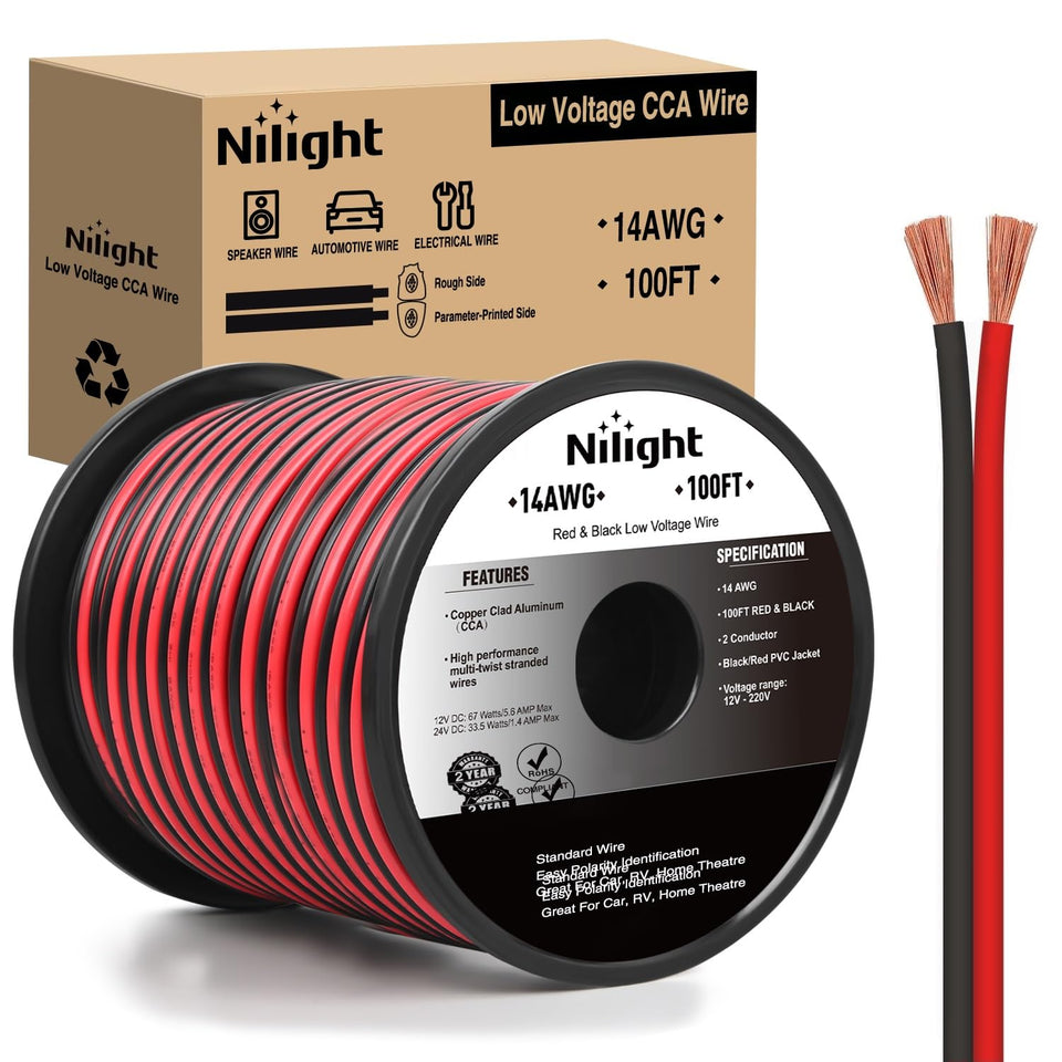 Nilight 100ft red 14AWG CCA wire on a spool for easy automotive wiring