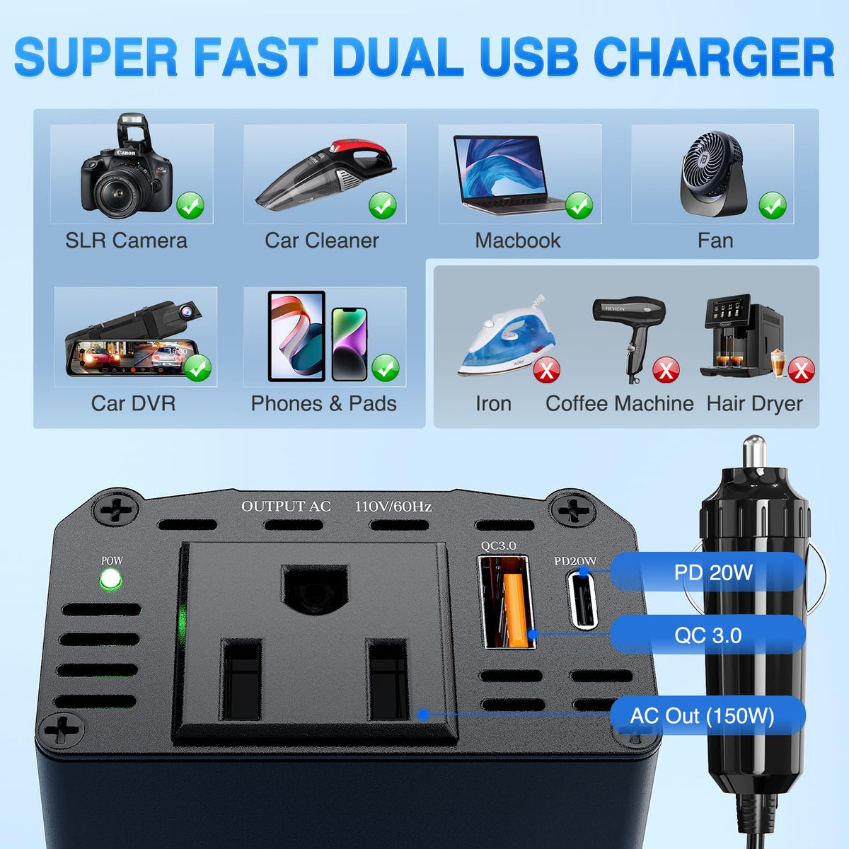 Nilight powering a laptop inside a car for portable work and travel convenience