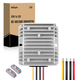 Nilight 24V to 12V converter front view, rugged design ready for harsh environments.