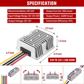Nilight 24V to 12V converter side panel showcasing compact, durable profile.
