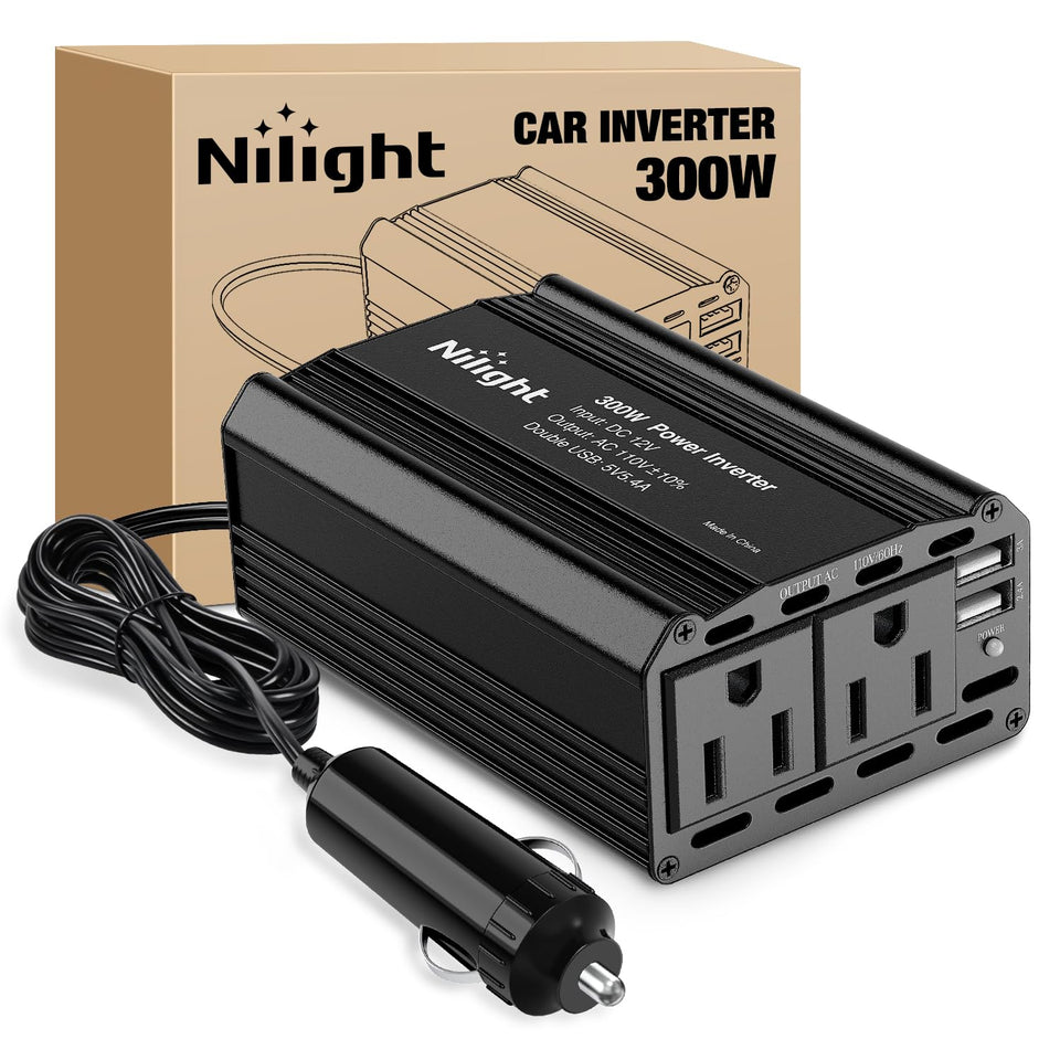 Nilight 300W front view showing AC outlets and USB ports for versatile charging
