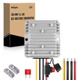 Nilight 48V-36V to 12V converter front view powering a cart