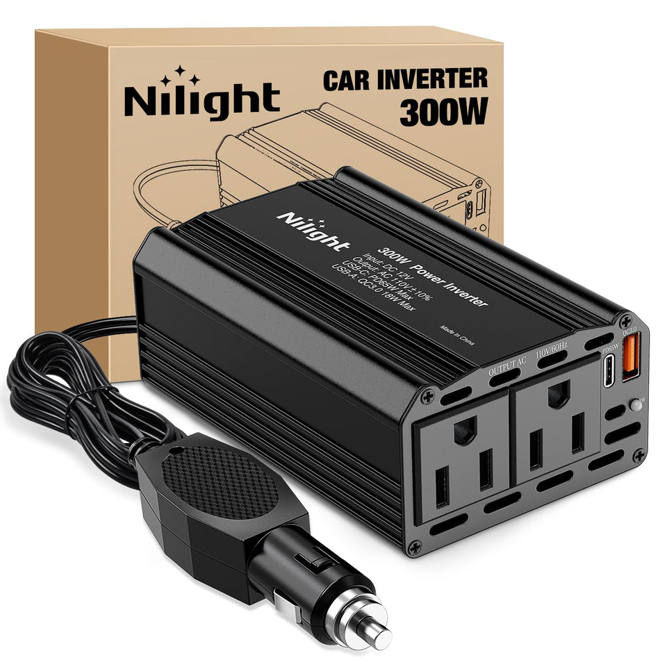 Nilight front view showing AC sockets and USB ports for on‑the‑go power