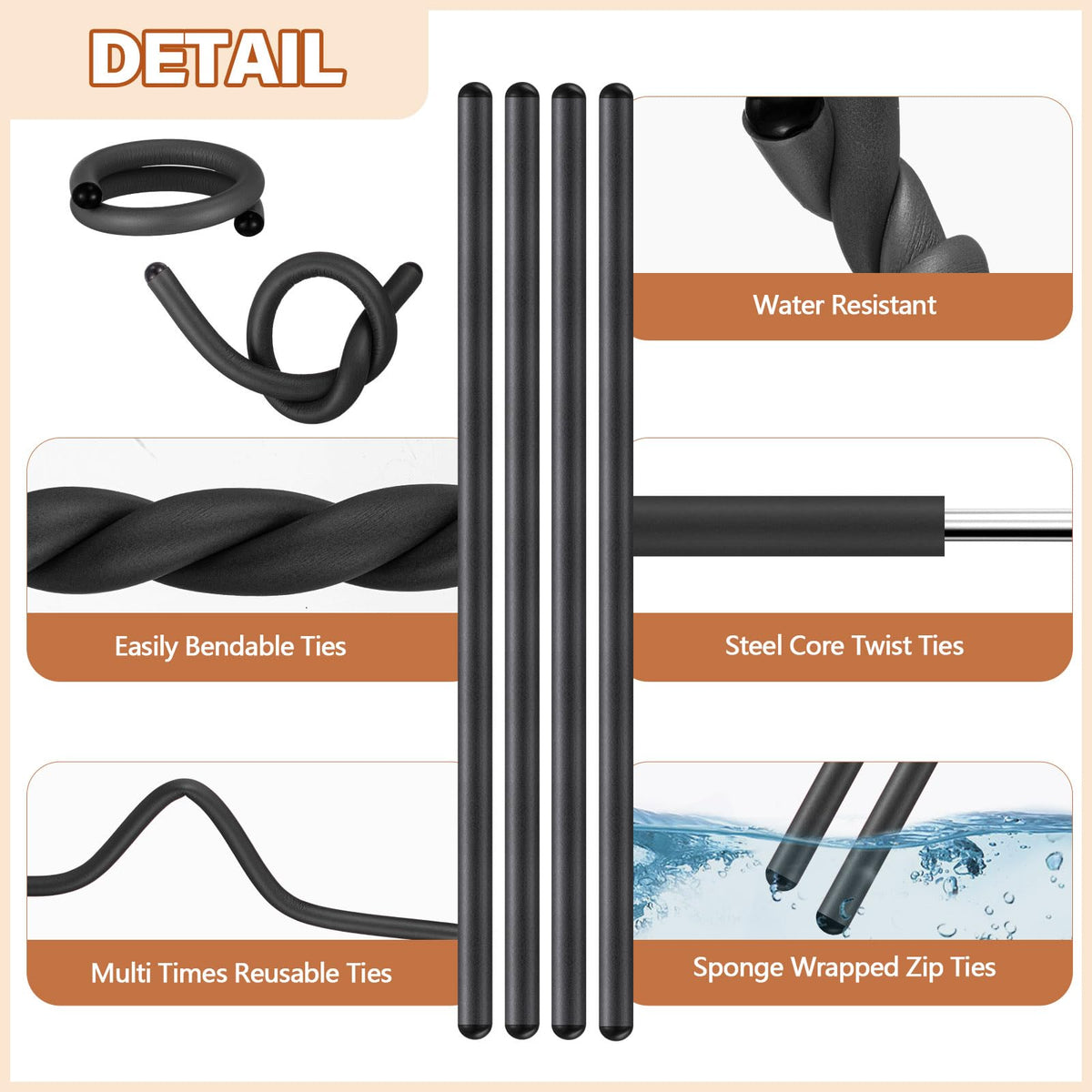 Ninehaoou bendable cable ties demonstrate versatile shapes for DIY storage.