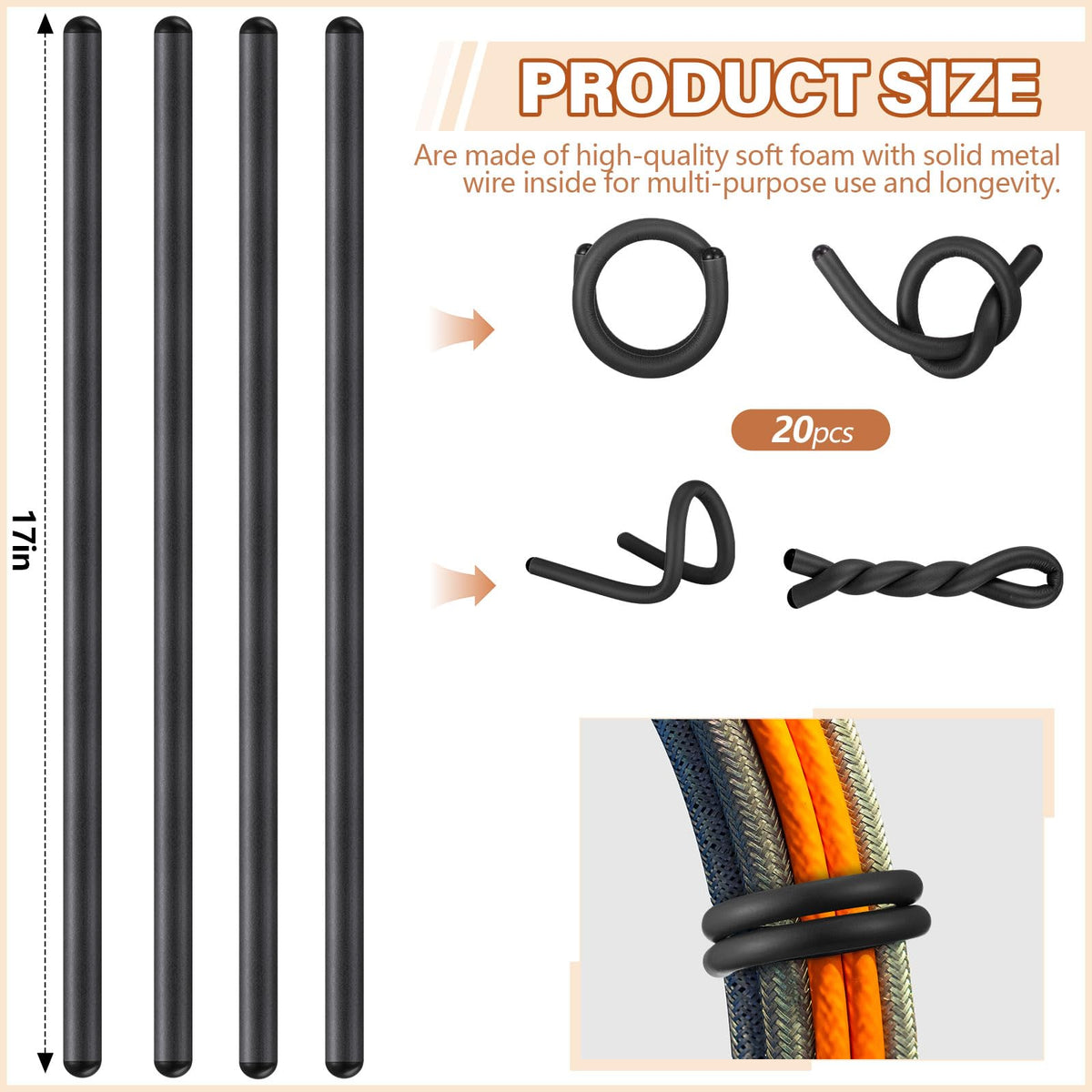 Ninehaoou EVA foam core tie highlights flexible, scratch-free cable management.