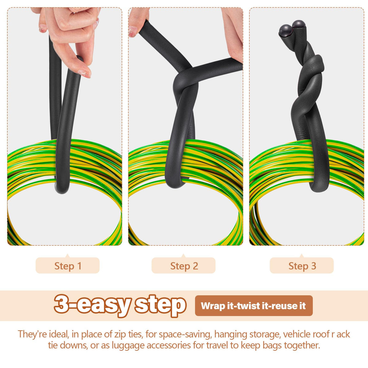 Ninehaoou heavy-duty tie set secures hoses and cables without slipping.