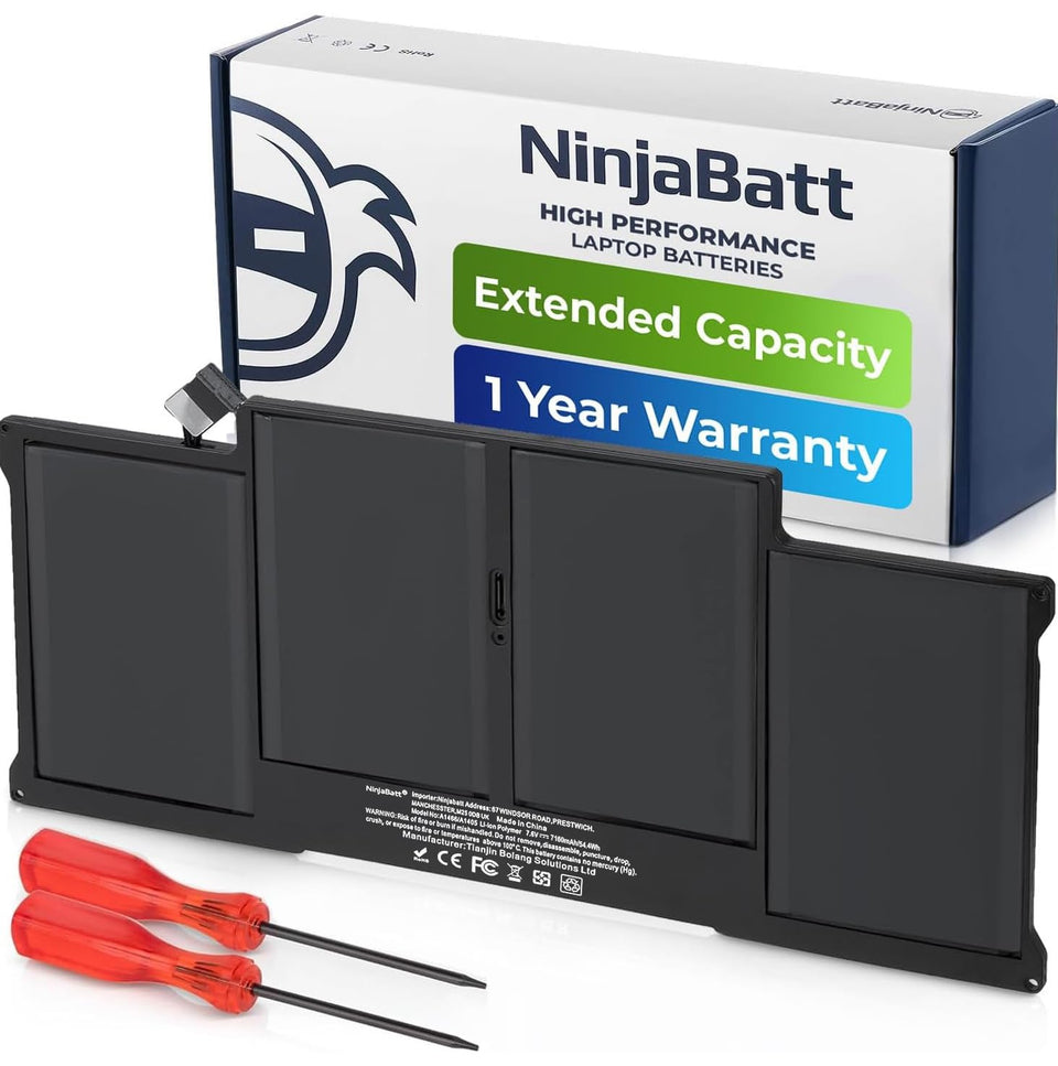 NinjaBatt A1466 front packaging showing battery and benefits