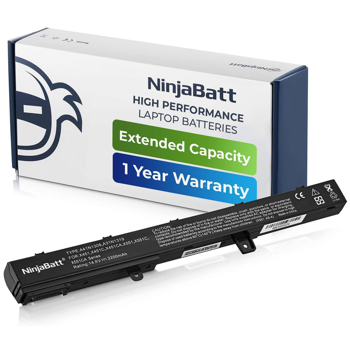 NinjaBatt Asus X551 exterior battery, compact replacement for on-the-go power